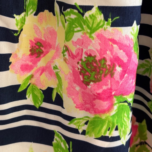 Jona Michelle Navy Striped Floral Sleeveless Lined Party Dress, Girls Size 7 - Picture 4 of 12